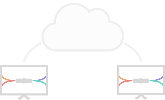 two computers linked by a cloud